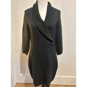 Calvin Klein Women's Gray Textured Shawl Collar Sweater Dress Midi Size L